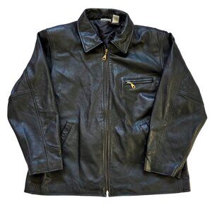 Newport News Women's Black Genuine Leather Jacket XL Bomber Jacket Moto Style